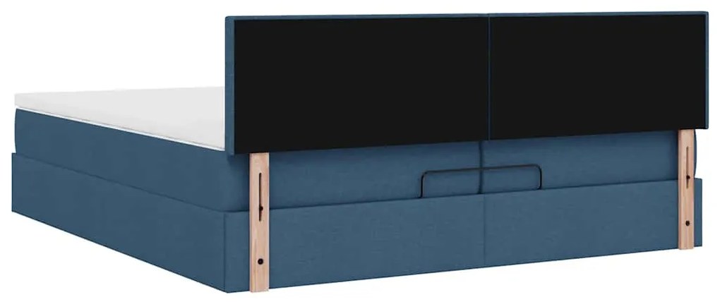 Estrutura de cama otomana com colchão 200x200 cm tecido azul