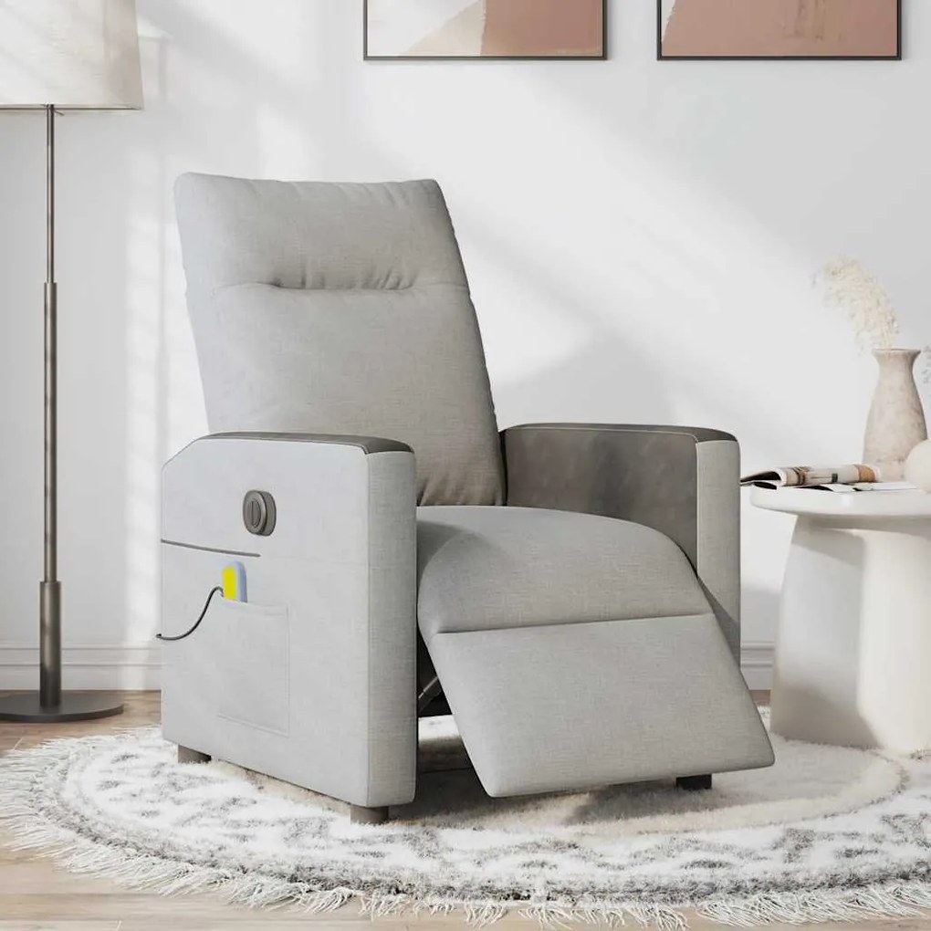 Poltrona massagens reclinável elétrica tecido cinzento-nublado