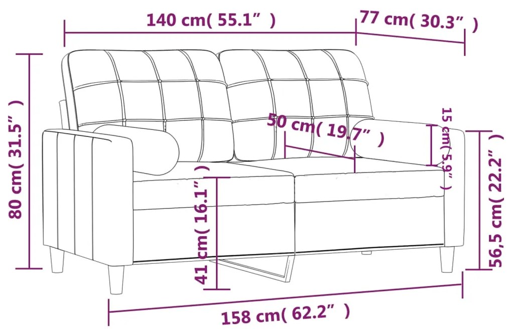 Sofá 2 lug. +almofadas decoração 140cm tecido cinza-acastanhado