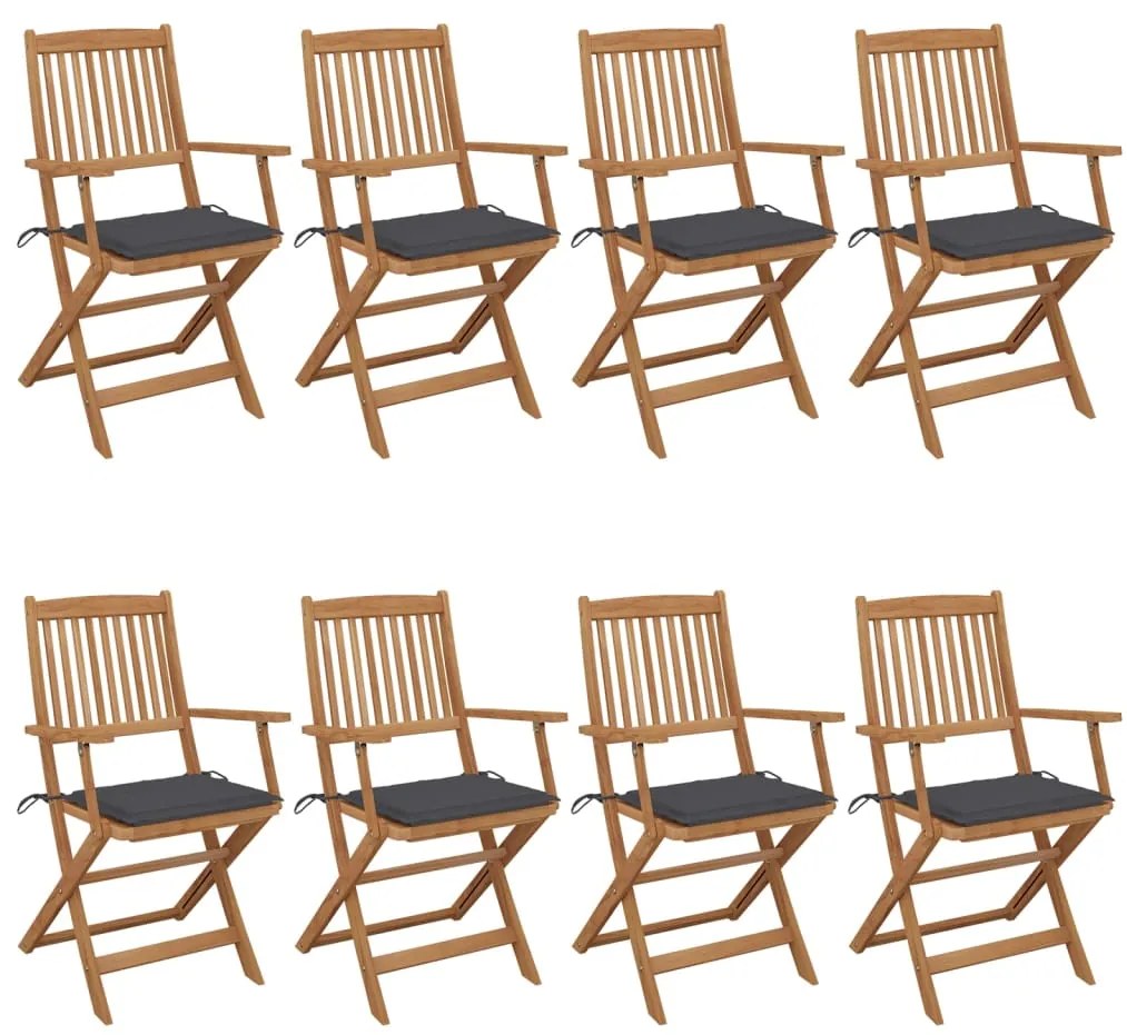 vidaXL Cadeiras de jardim dobráveis 8 pcs c/ almofadões acácia maciça