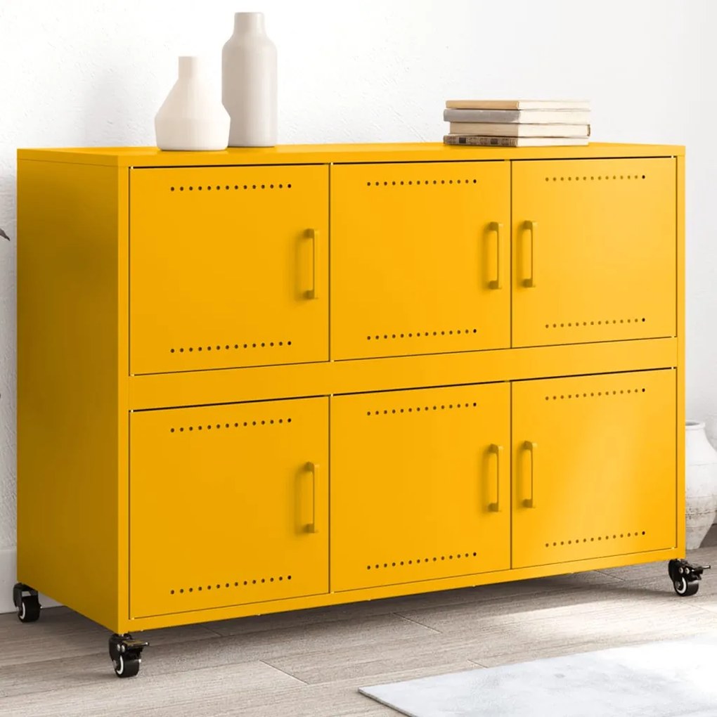 vidaXL Aparador 100,5x39x72 cm aço amarelo mostarda