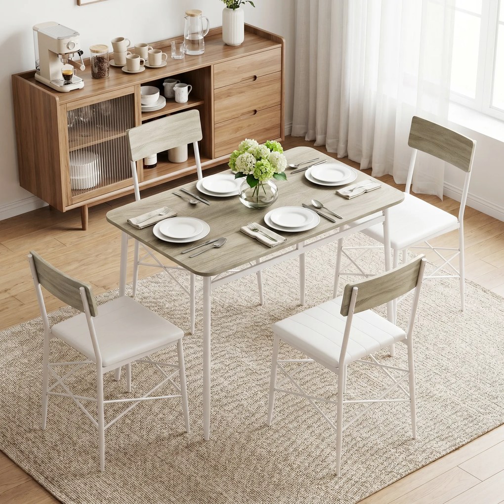 Conjunto de Jantar 5 Peças Mesa de Cozinha Retangular com 4 Cadeiras Acolchoadas 106x66x75 cm Carvalho