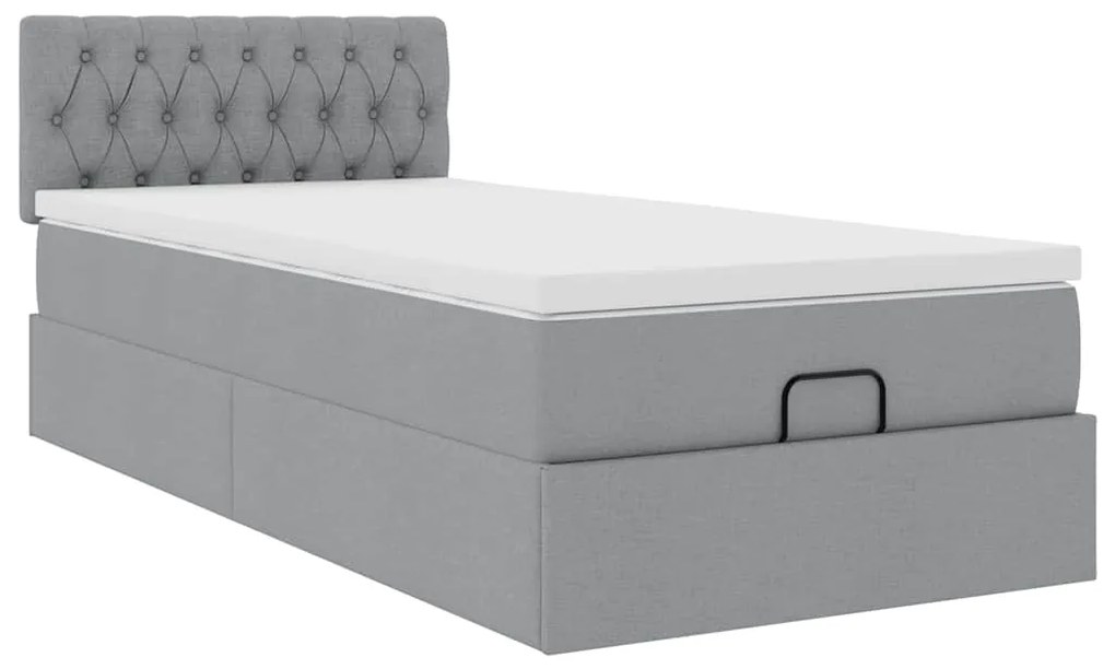 Estrutura cama otomana colchão 90x190 cm tecido cinzento claro