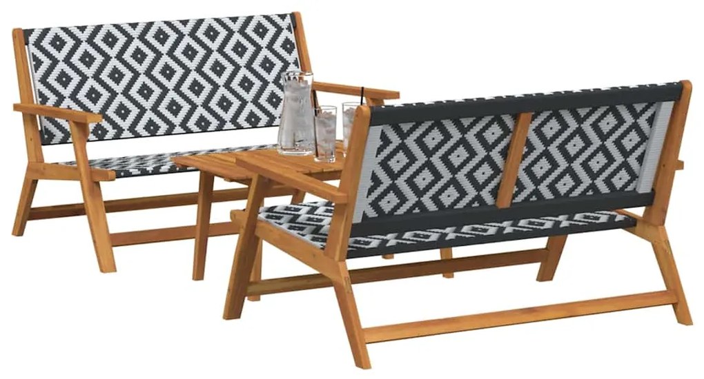 Cadeiras de Jardim com Mesa, Conjunto de 3 Peças, Preto e Branco, Made