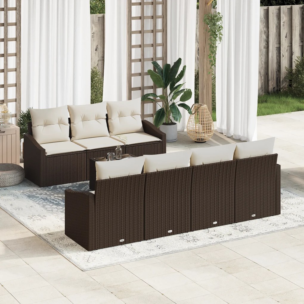Conjunto de Jantar de Jardim de 8 Peças com Almofadas em Rattan Poliés