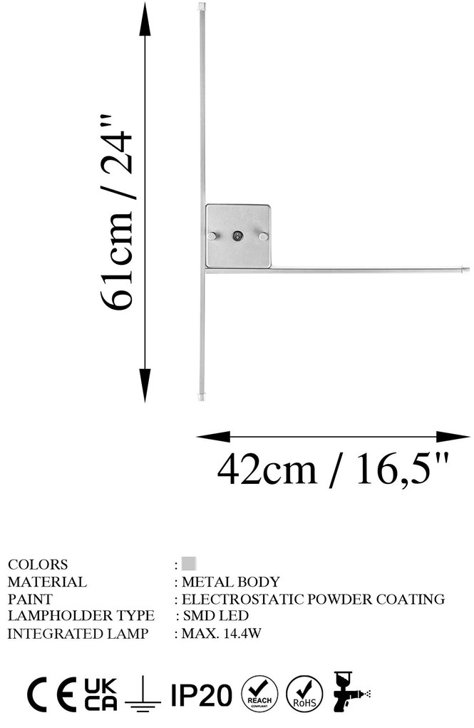 Candeeiro de Parede Sarf - Cromado - 61cm x 42cm x 3cm