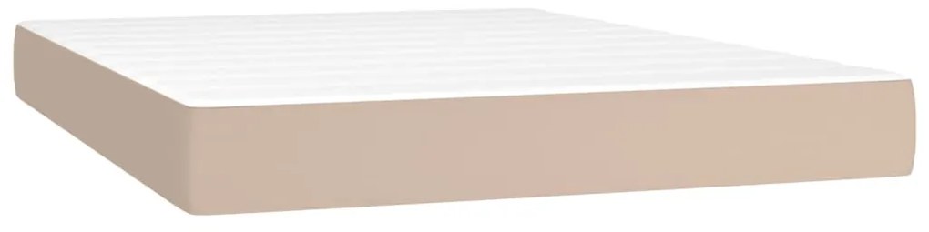 Cama box spring c/colchão/LED 140x200cm couro artif. cappuccino