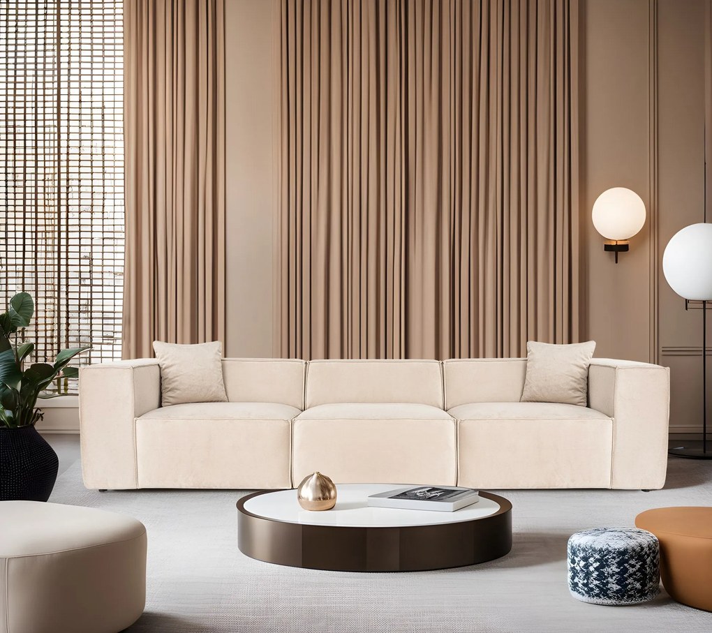 Sofá de 3 Lugares Lora – Creme – 303x108x65 cm