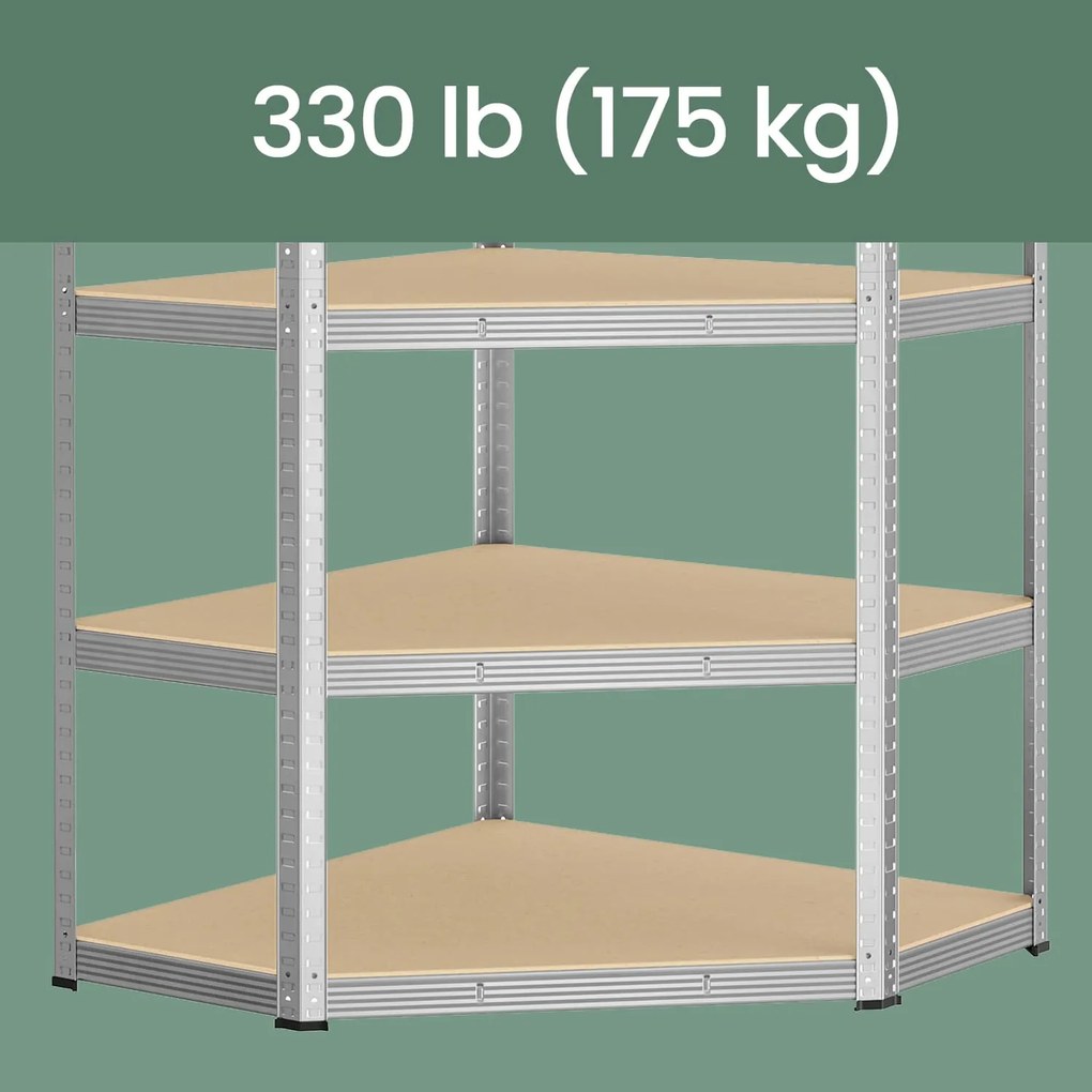 Estante de canto para cargas pesadas até 875 kg com 5 prateleiras 70 x 70 x 180 cm Prateado + Bege