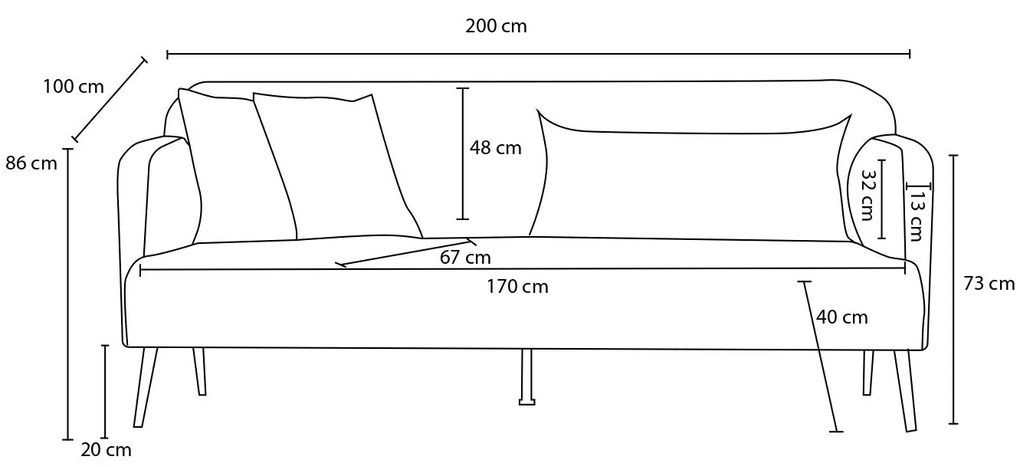 Sofá de 3 Lugares Revos – Castanho – 200 x 80 x 100 cm