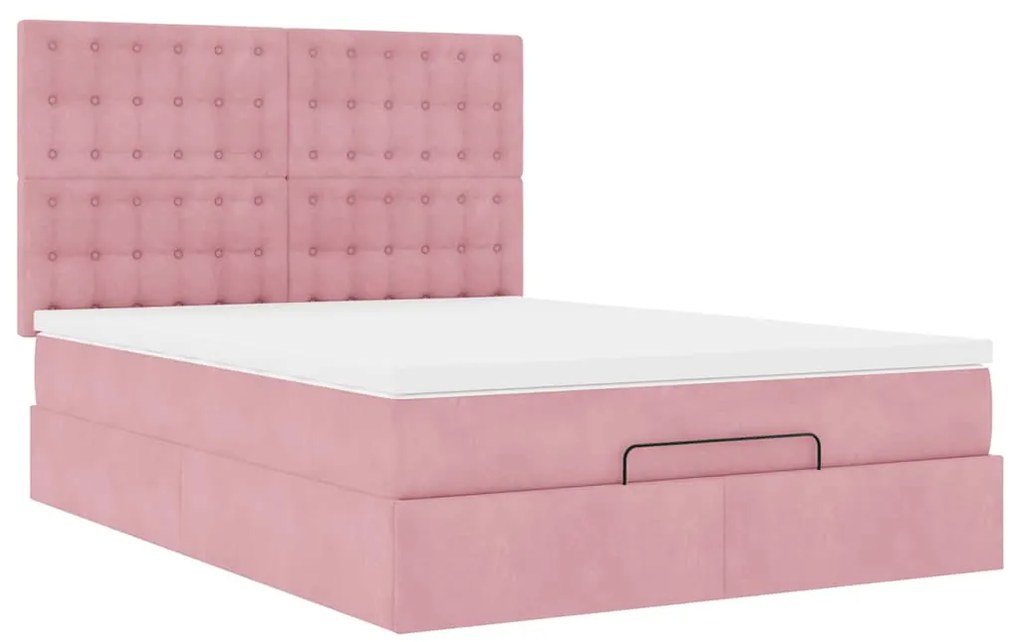 Estrutura de cama otomana com colchões 140x200 cm veludo rosa
