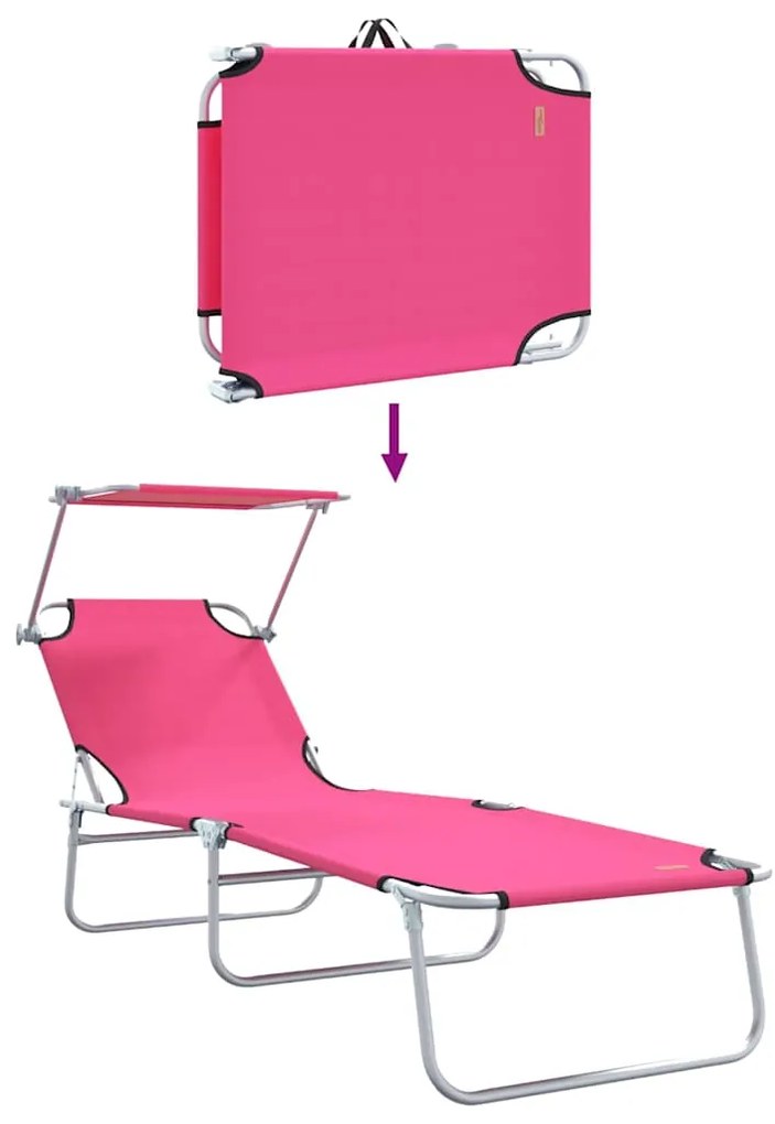 Espreguiçadeiras Dobráveis 2 pcs com Toldo Rosa Tecido Oxford 600D