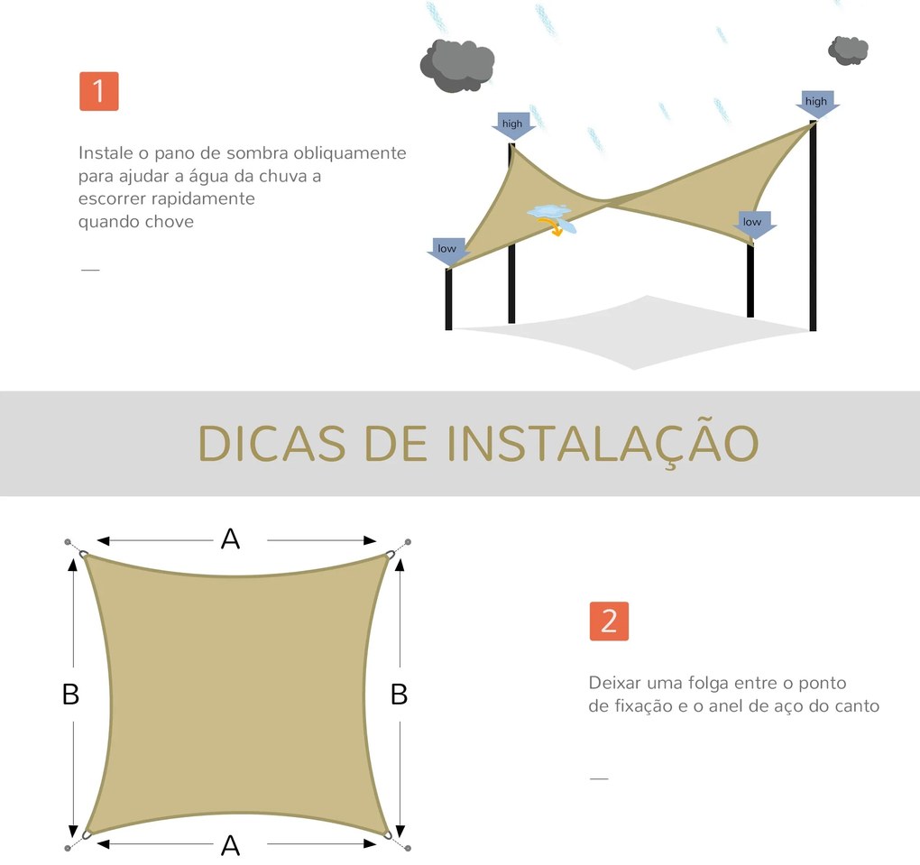 Vela de Sombra Retangular 3x4 m Toldo Vela de HDPE com Proteção UV Ane