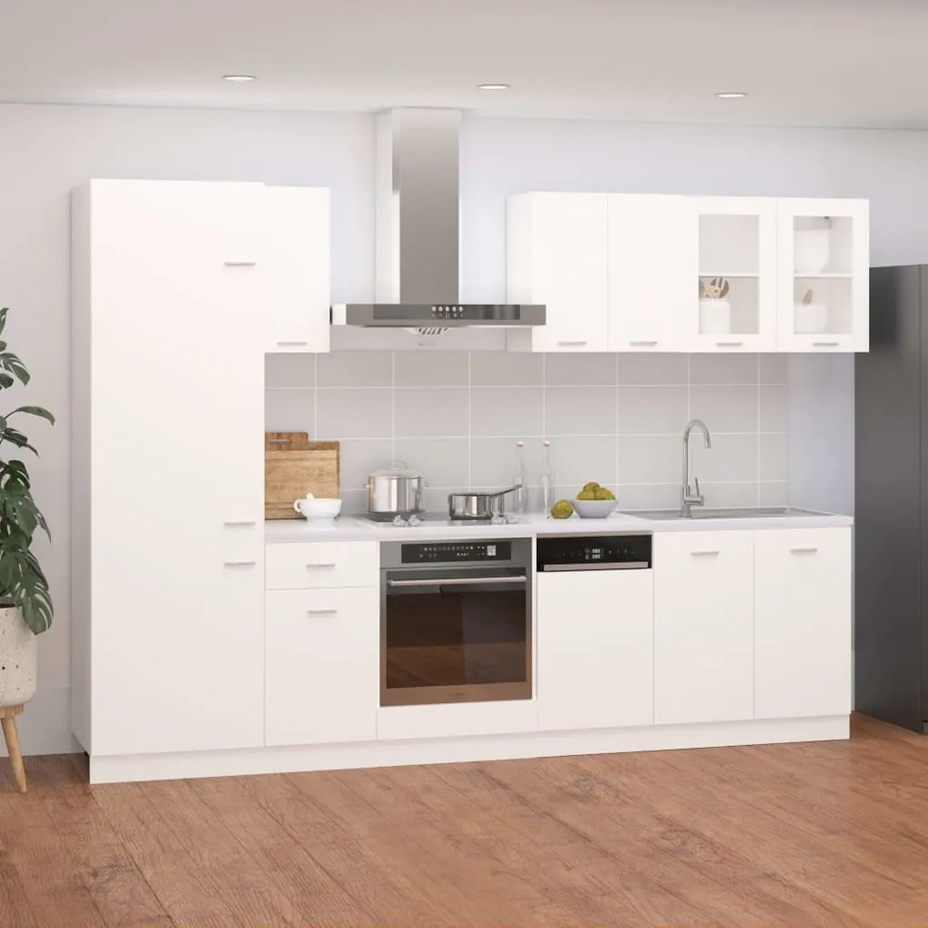 vidaXL 8 pcs conj. armários de cozinha contraplacado branco brilhante
