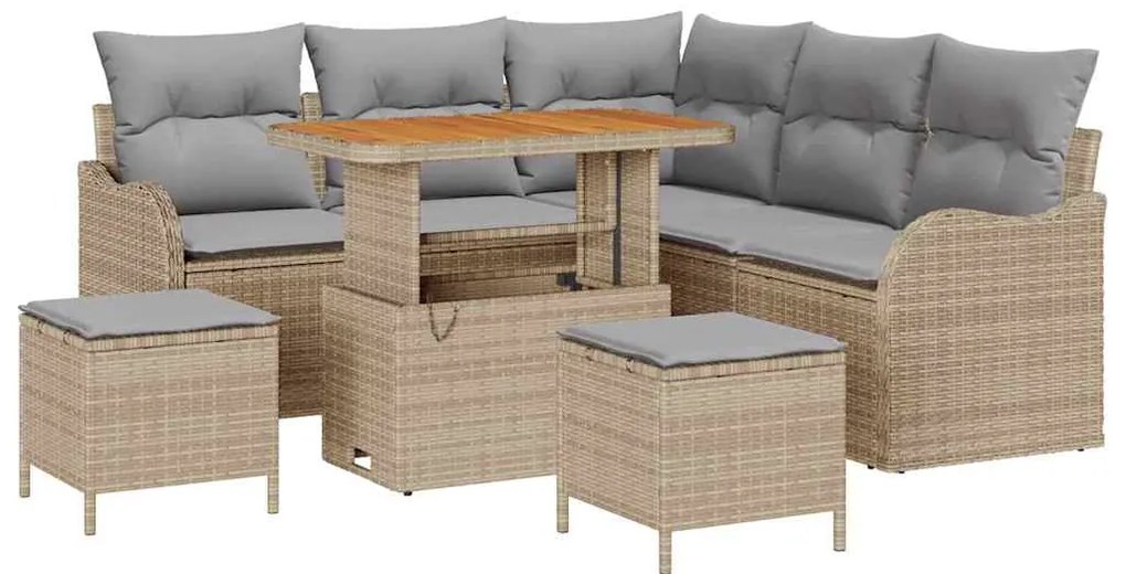 Conjunto de Sofá de Jardim vidaXL de 8 Peças com Almofadas Bege Rattan