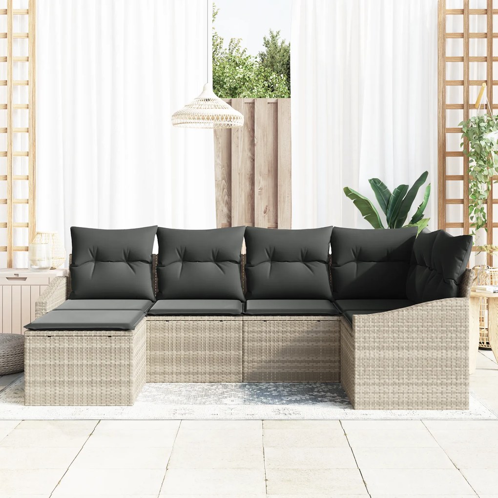 Conjunto de Jantar de Jardim com Almofadas 6 Peças Rattan Sintético Ci