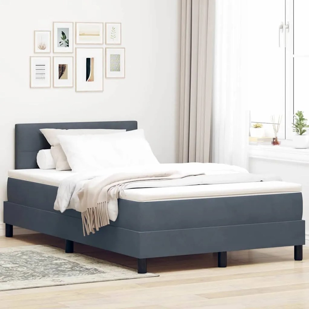 vidaXL Cama Box Spring LED Cinza Escuro 120 x 190 cm Veludo
