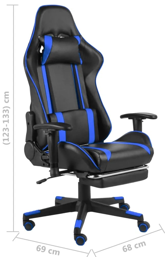 Cadeira de gaming giratória com apoio de pés PVC azul