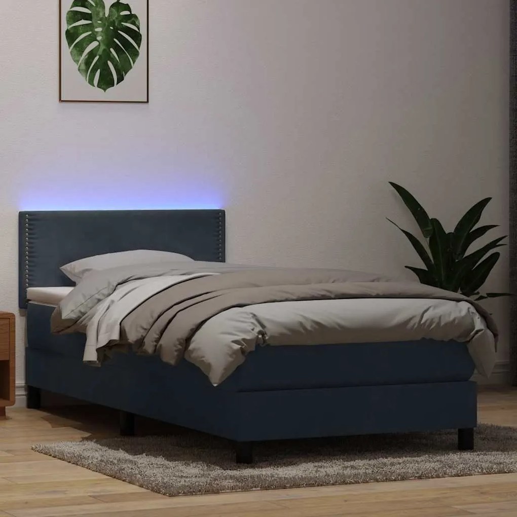 vidaXL Cama box spring c/ colchão e LED cinza-escuro 90x210 cm veludo