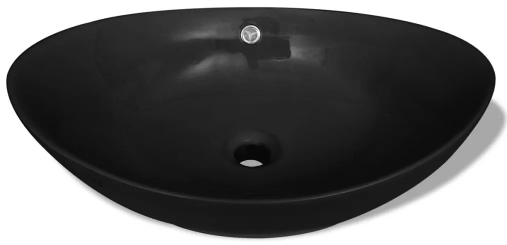 Lavatório cerâmico oval preto 59 x 38,5 cm