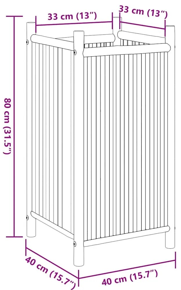 Vaso/floreira de jardim 40x40x80 cm bambu