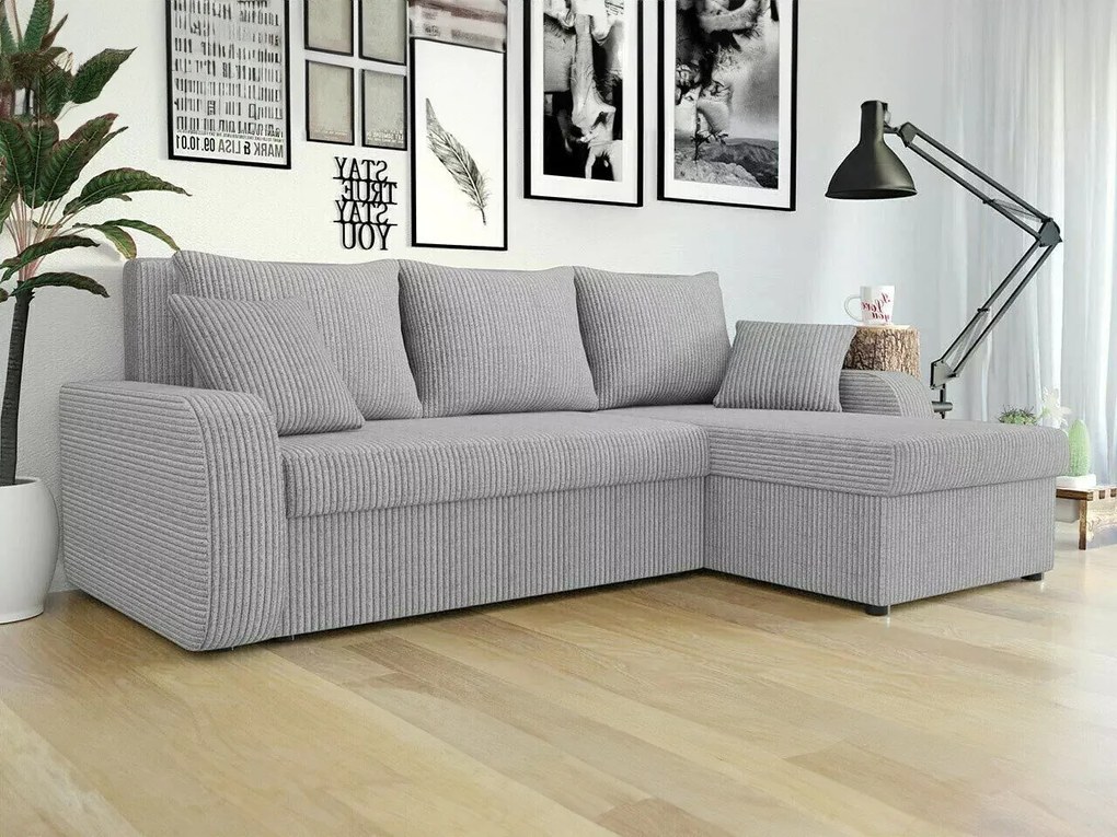 Sofá de canto Comfivo Melissa I, Cama com arrumação, 238x147x80cm, 106 kg, Pernas: Plástico