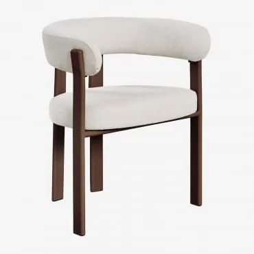 Cadeira De Jantar Jolie Em Tecido Chenille Com Braços Madeira Escura & Tecido Chenille Beige Creme - Sklum