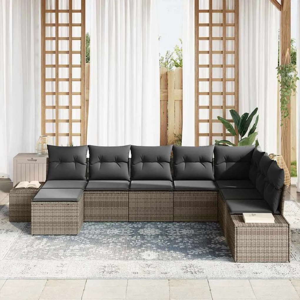Conjunto de Sofá de Jardim de 8 Peças com Almofadas Cinza em Rattan Si