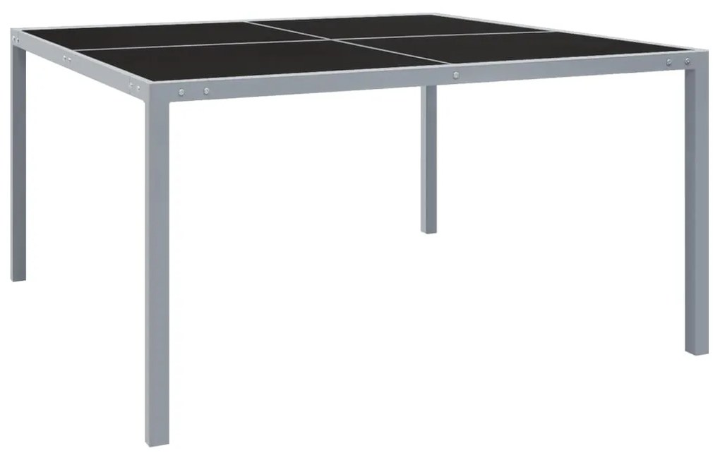 313086 vidaXL Mesa de jardim 130x130x72 cm aço e vidro cinzento