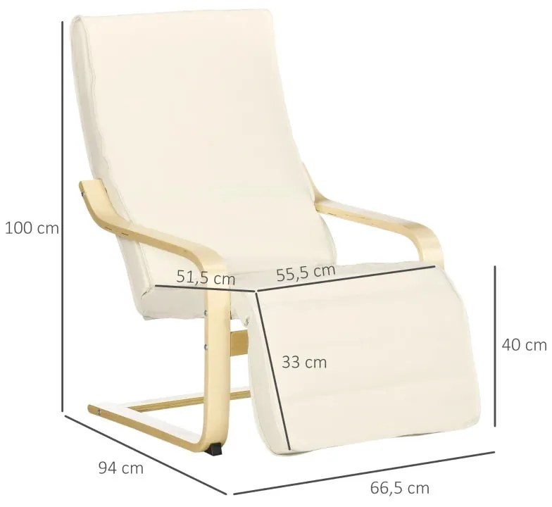Poltrona Massizo Ajustável - Creme - Design Moderno