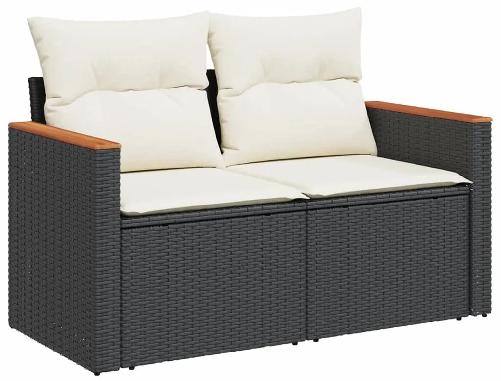 14 pcs conjunto de sofás p/ jardim c/ almofadões vime PE preto