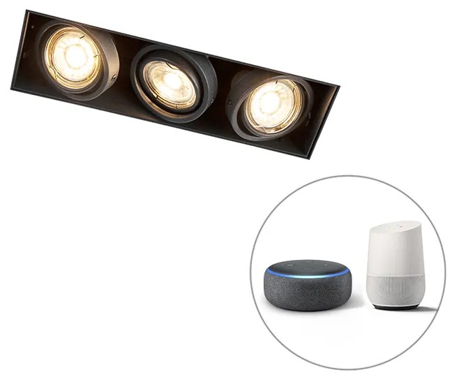 LED Foco embutido inteligente moderno preto sem moldura incl. 3 GU10 Wifi - Oneon 3 Design,Industrial,Moderno