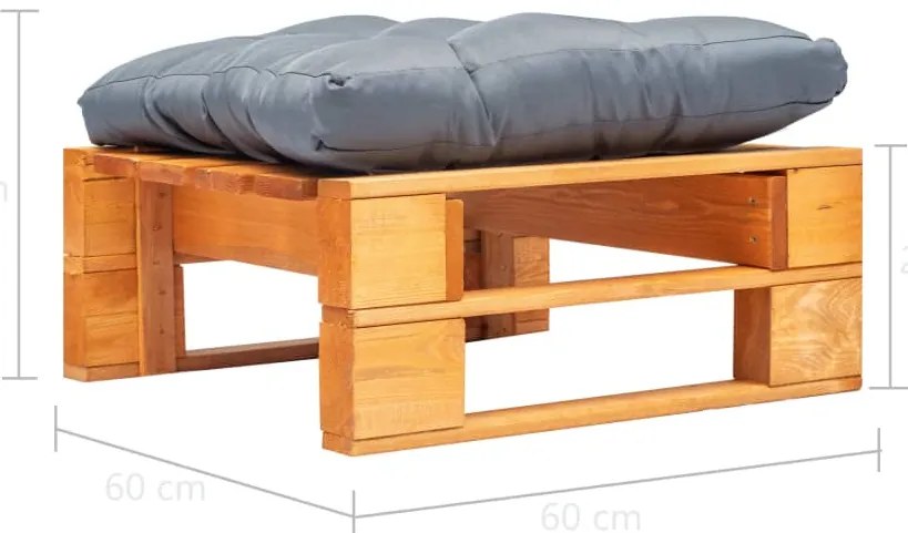 Otomano paletes c/ almofadão cinzento madeira castanho mel