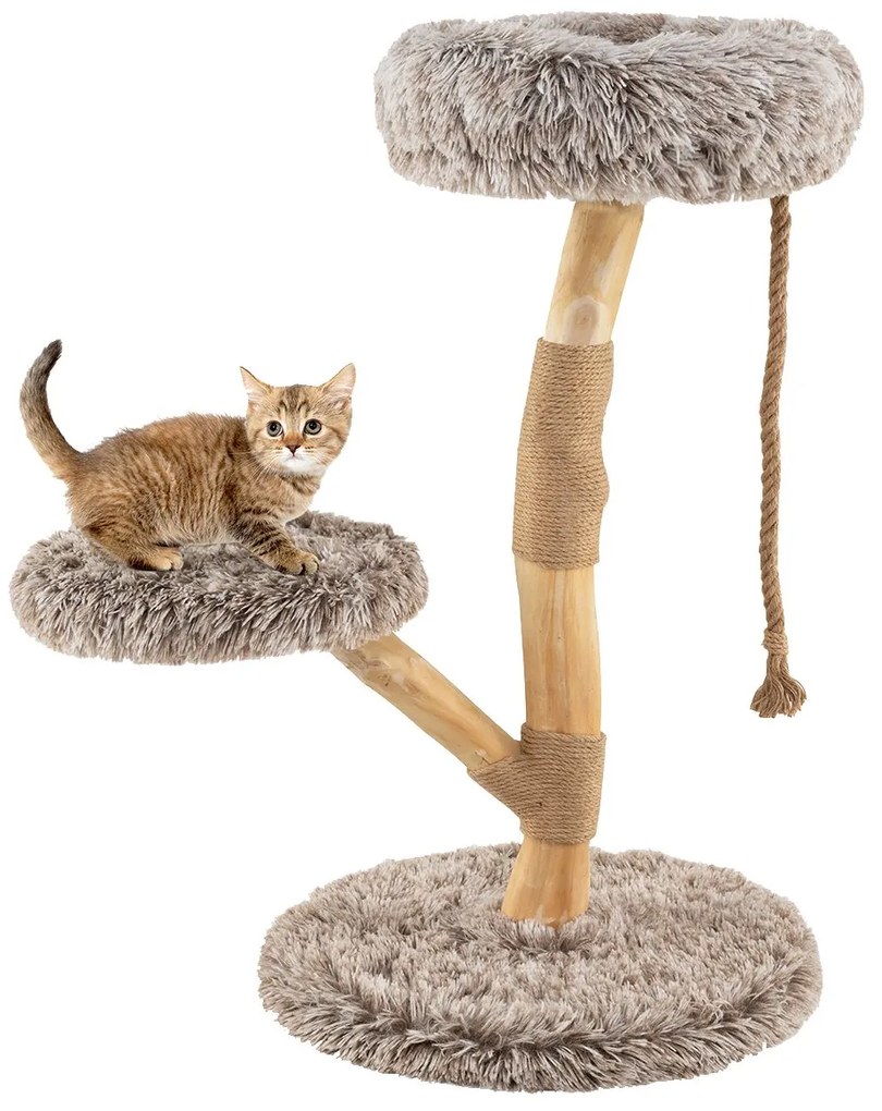 Arranhador para gatos, em madeira com 3 superfícies de assento em pelúcia, corda e poste para arranhar em juta, torre para gatos, móvel para gatos em