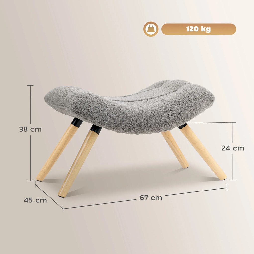 Apoio para os pés 67 x 45 x 38 cm pufe, banco de sofá em tecido com pés em madeira de faia, assento almofadado, cinzento