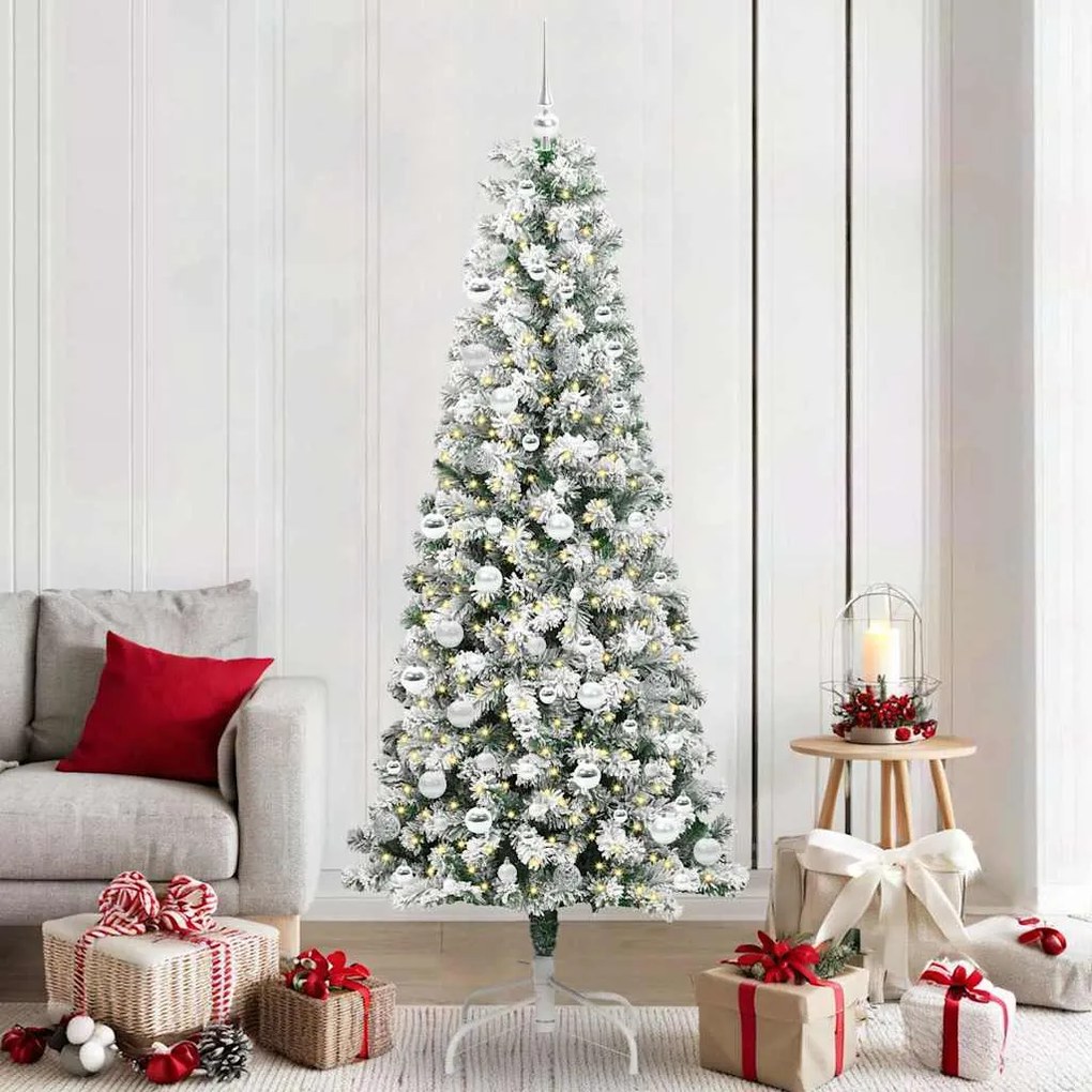 vidaXL Árvore de Natal Articulada Artificial Verde e Branco 210 cm