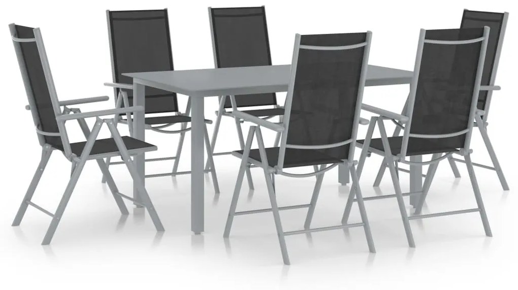 vidaXL 7 pcs conjunto de jantar para jardim alumínio prateado e preto