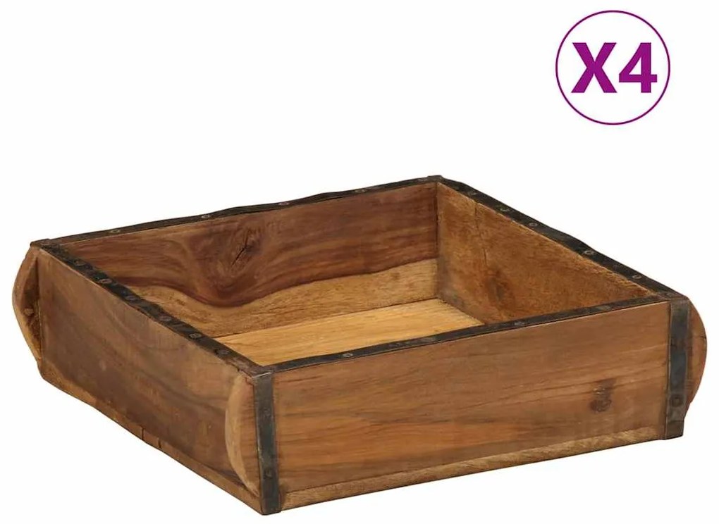 vidaXL Tabuleiro com armazenamento 4 pcs Castanho 29 x 31 x 10 cm