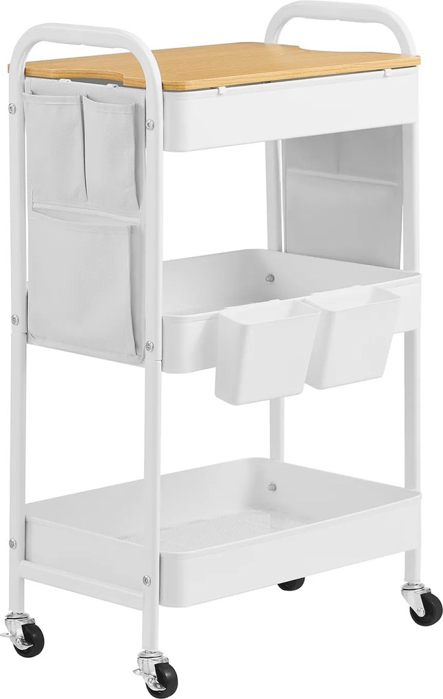 Carrinho cozinha 30,6 x 44,3 x 74,2 cm com 3 prateleiras de grelha metálica branco