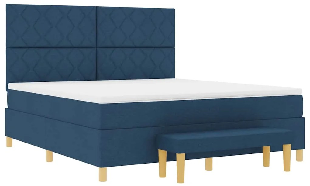 Cama Box Spring com Colchão &amp; Banqueta Azul 180x200 cm Tecido