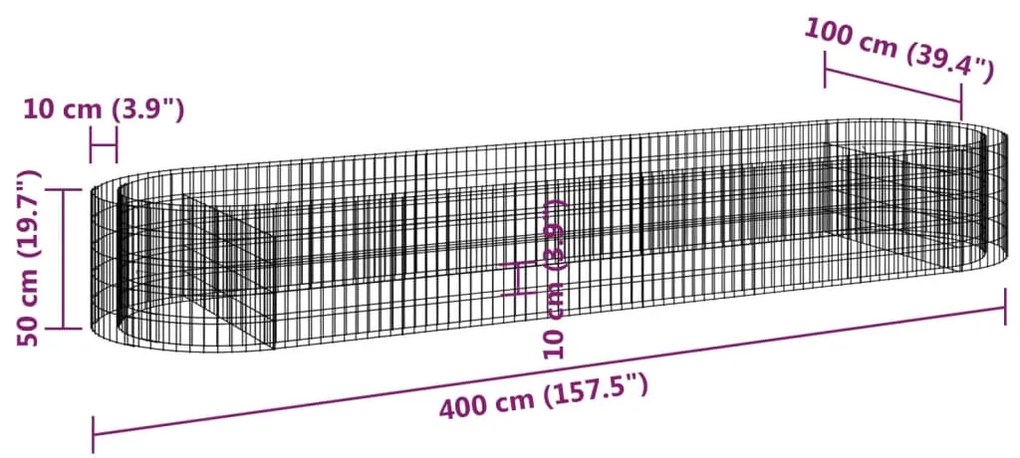 Canteiro elevado/cesto gabião 400x100x50 cm ferro galvanizado