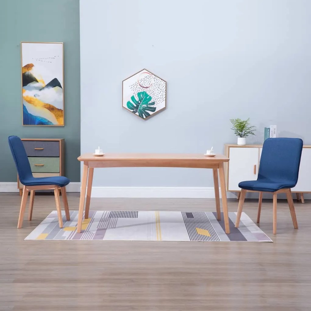 vidaXL Cadeiras de jantar 2 pcs tecido azul e carvalho maciço