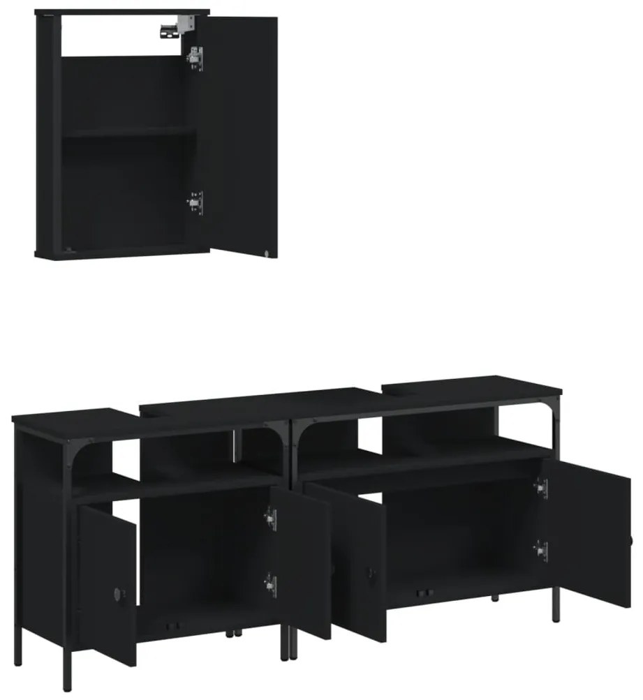 3 pcs conjunto móveis casa de banho derivados de madeira preto