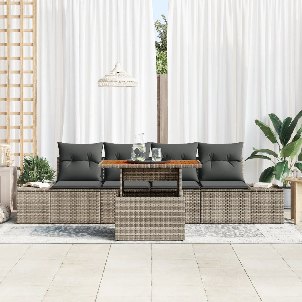 Conjunto de Sofá de Jardim de 5 Peças com Cushions Cinza Rattan Poly