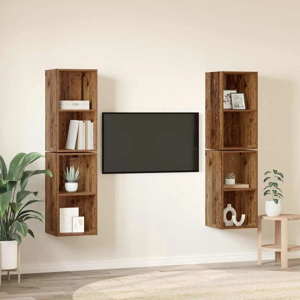 Gabinete de TV de Parede 4 pcs Madeira Antiga 37 x 37 x 72 cm