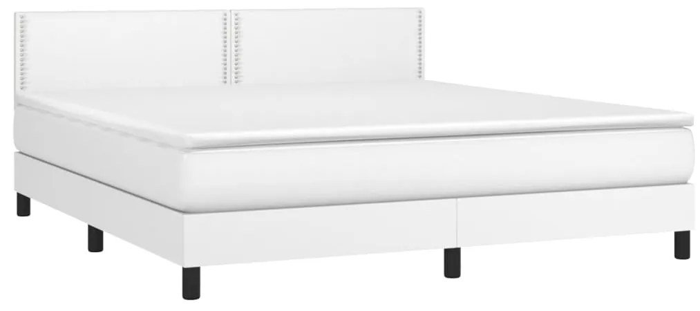 Cama box spring c/colchão/LED 160x200cm couro artificial branco