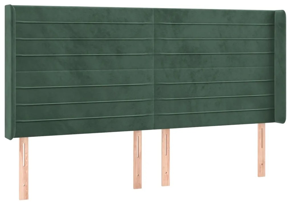 Cama box spring c/ colchão/LED 160x200 cm veludo verde-escuro