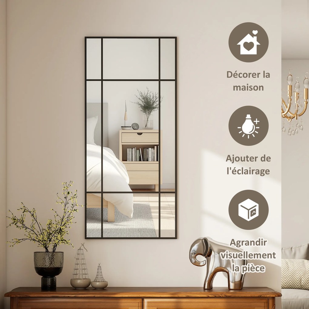 Espelho de Parede Retangular Estilo Janela, 110 x 2 x 50 cm, Instalação Horizontal ou Vertical, Preto