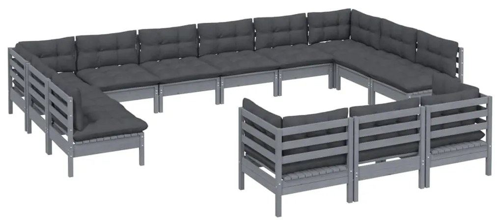 13 pcs conjunto lounge de jardim c/ almofadões pinho cinza