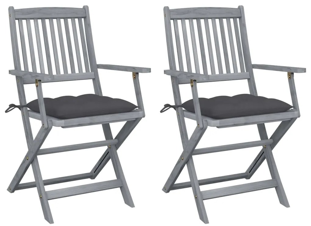 Cadeiras exterior dobráveis c/ almofadões 2 pcs acácia maciça